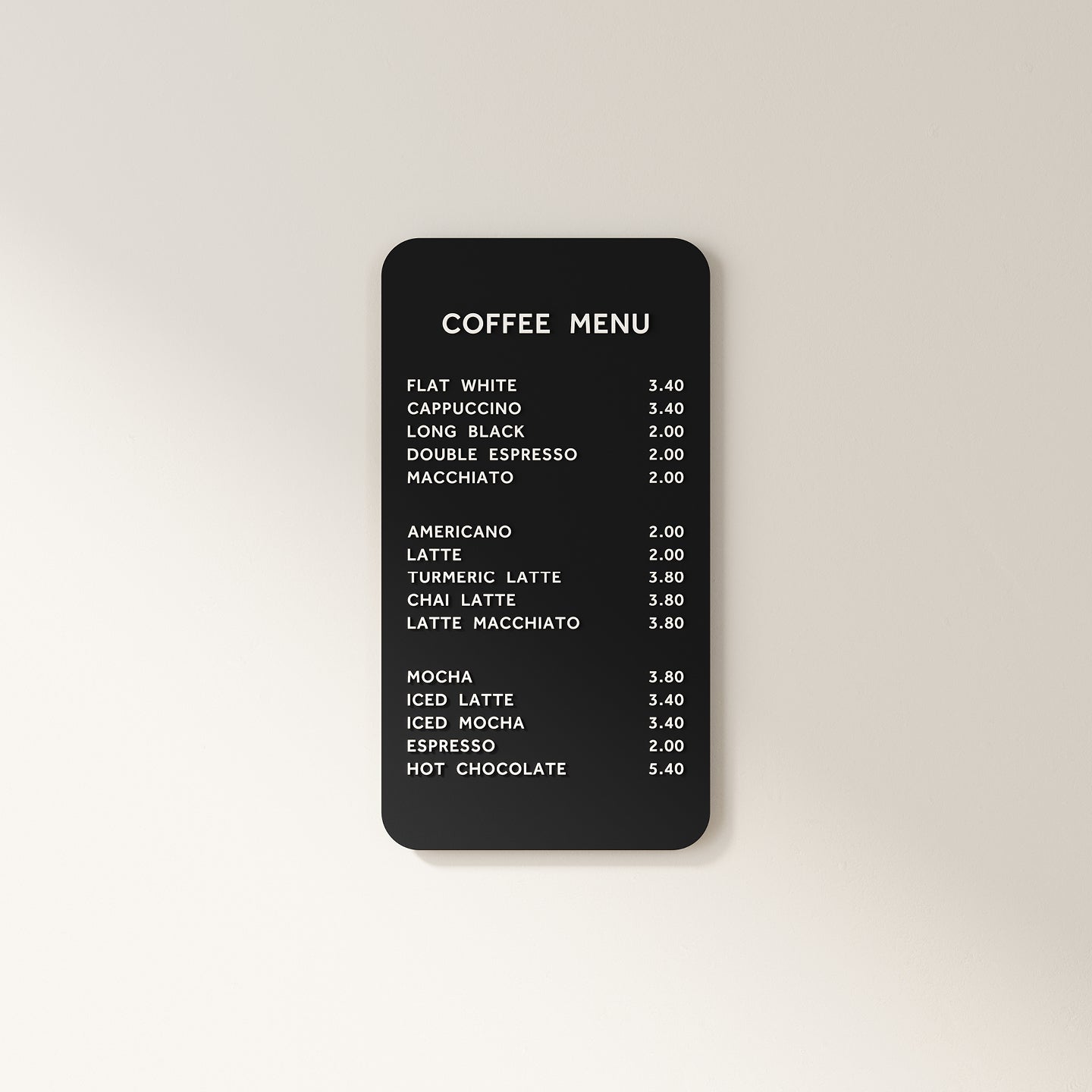 menu display, coffee menu, menu board, letter board, menu display