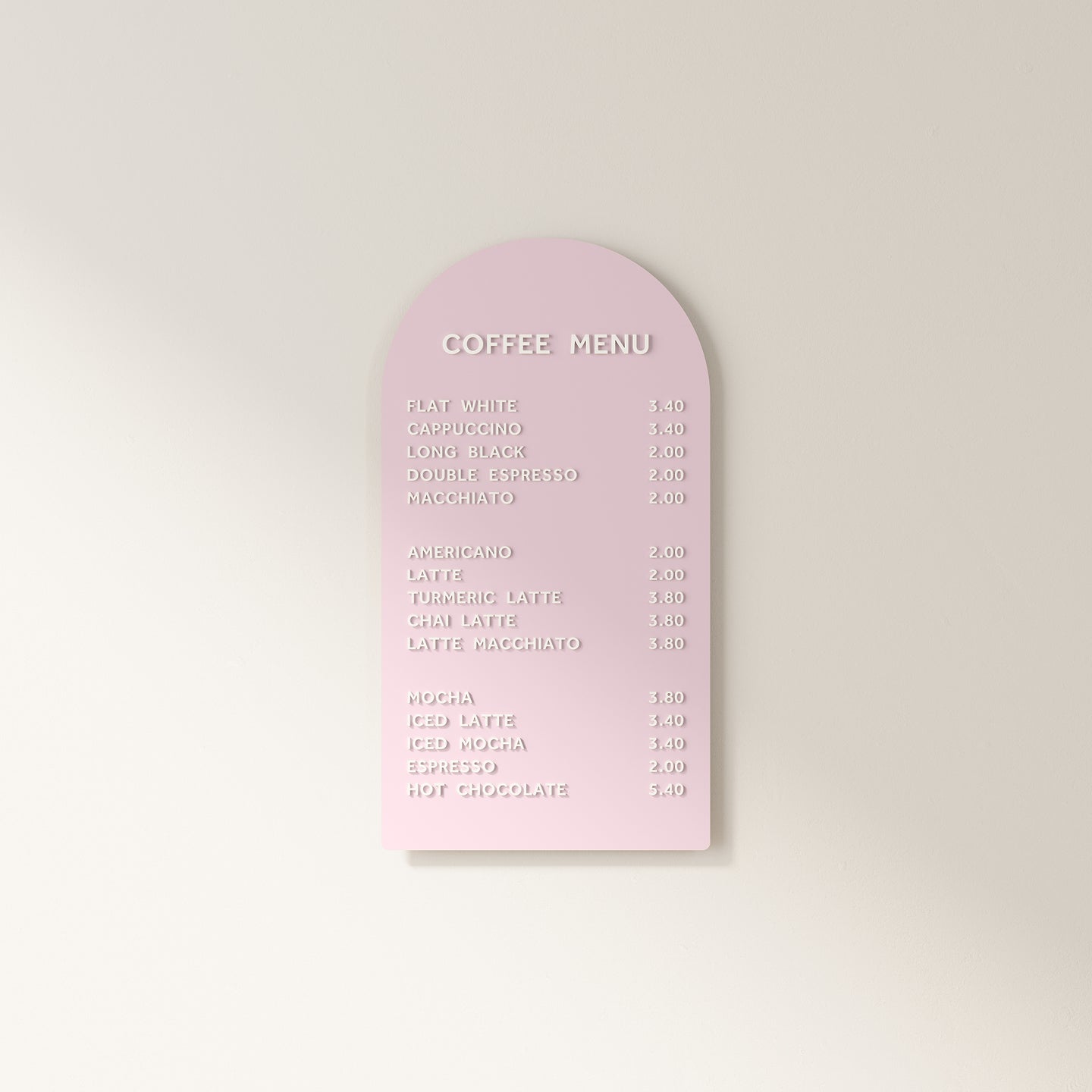 pink arched magnetic coffee menu display board